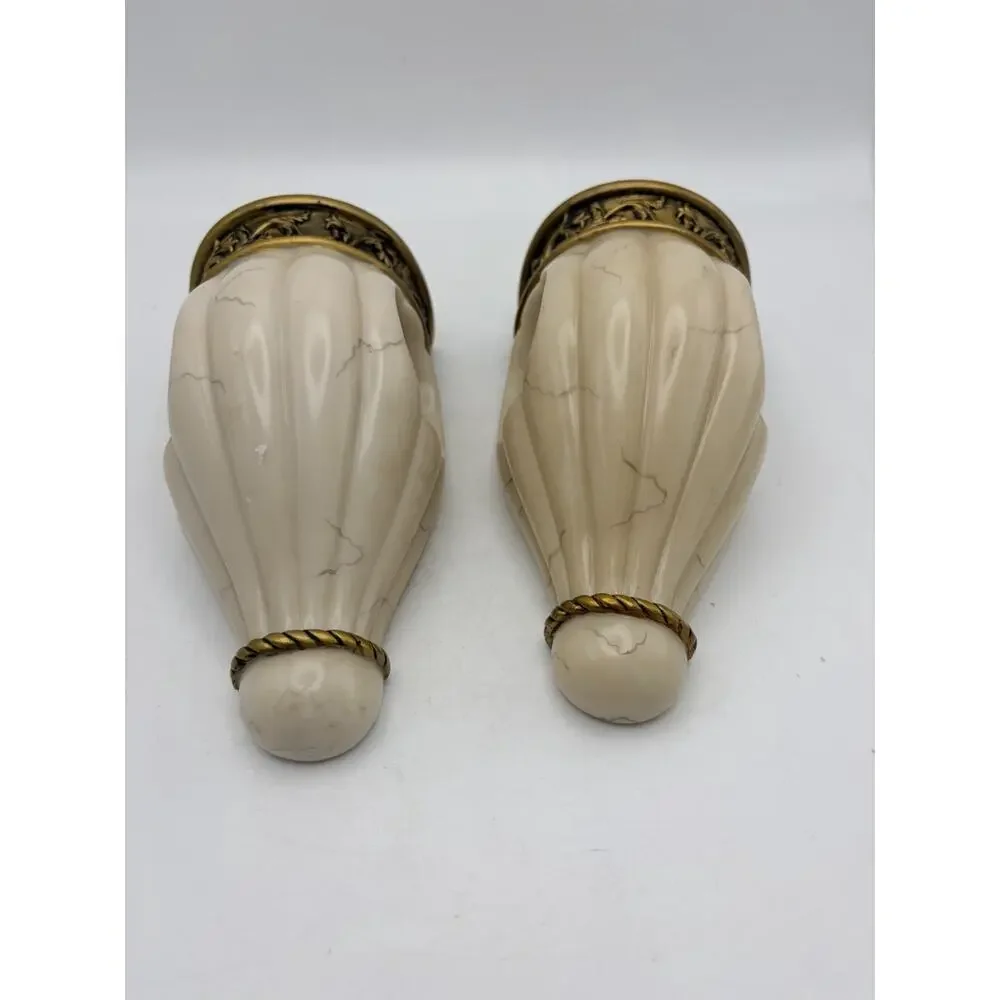 Faux Marble And Brass. Resin Composite. 1960 - 1970. Wall Pocket Sconces.